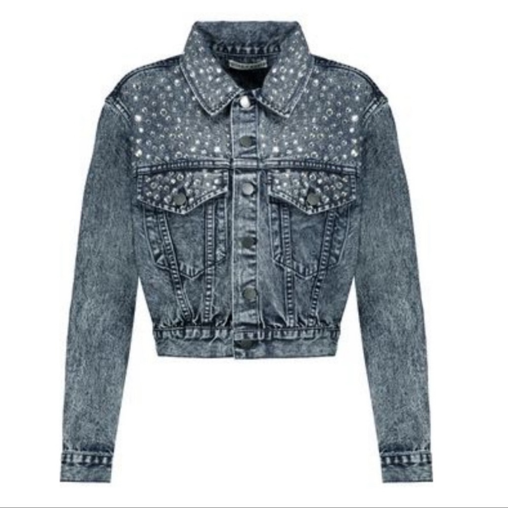 Alice Olivia Chloe Cropped Denim Jacket,Sz XS